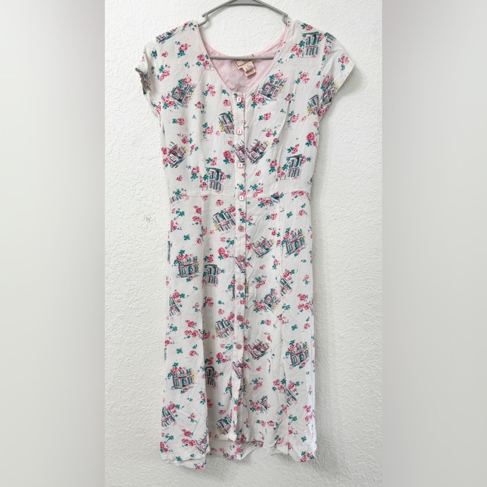 April Cornell Vintage Floral Cottagecore Dress Button Front Midi - M